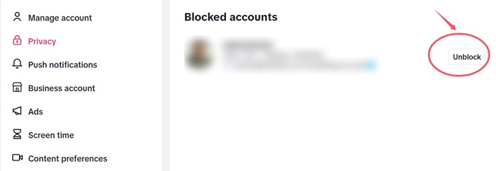 unblock someone on tikTok