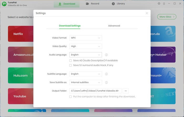 choose output settings